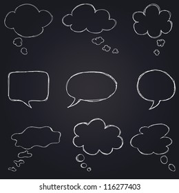 hand drawn speech bubbles chalk set on blackboard