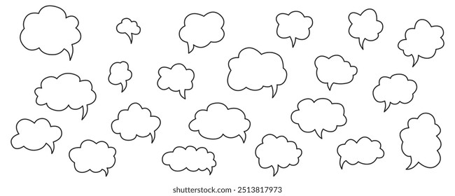 Hand drawn speech bubbles chat set. Vector stock illustration isolated on white background for design template web site, presentation, message, communication, comments and notes. Editable stroke line.