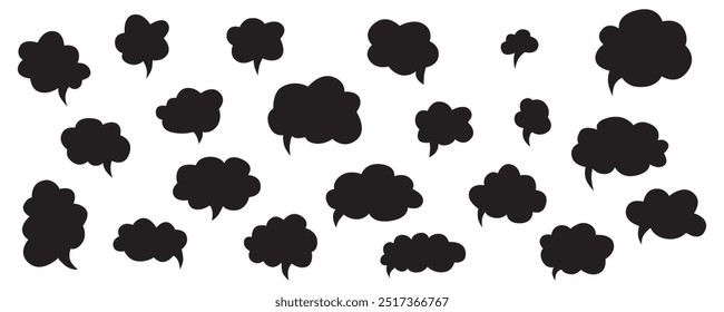 Hand drawn speech bubbles chat set. Vector stock illustration isolated on white background for design template web site, presentation, message, communication, comments and notes. Editable stroke line.