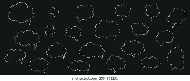 Hand drawn speech bubbles chat set. Vector stock illustration isolated on black background for design template web site, presentation, message, communication, comments and notes. Editable stroke line.