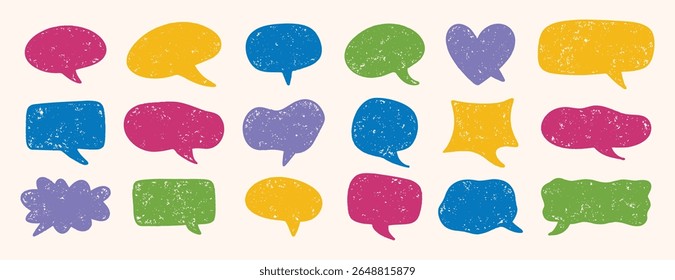 Bolhas de fala desenhadas à mão colorido texturizado conjunto projeto de diálogo. Ilustração vetorial