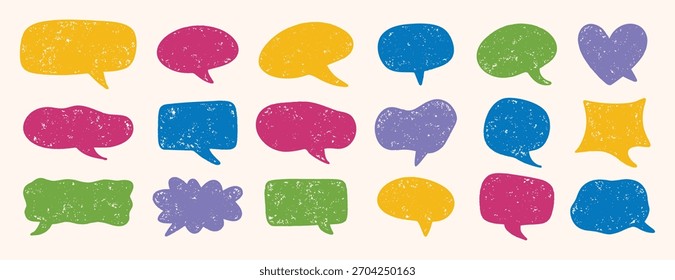 Hand drawn speech bubbles colored textured set dialogue design. Vector illustration