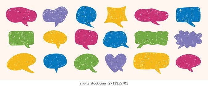 Bolhas de fala desenhadas à mão colorido texturizado conjunto projeto de diálogo. Ilustração vetorial