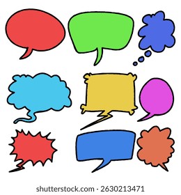 Hand Drawn Speech Bubbles Colorful Set Blank Comic Vector Illustration