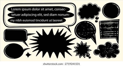 Handgezeichnete Sprechblasen Comic Grunge Vektor Set für Kommunikationsdesign