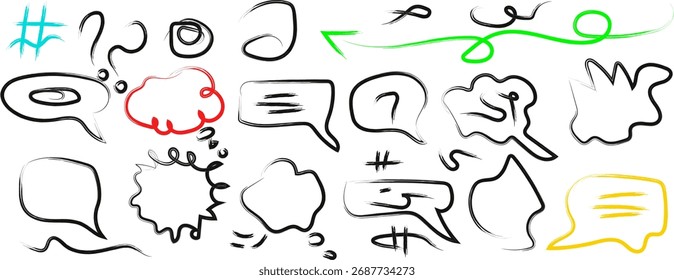 Hand Drawn Speech Bubbles Communication Elements and Thought Balloons