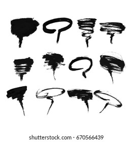 Hand drawn speech bubbles created by dry brush. Grunge style set on the white background. Vector clip art elements for expressive design.