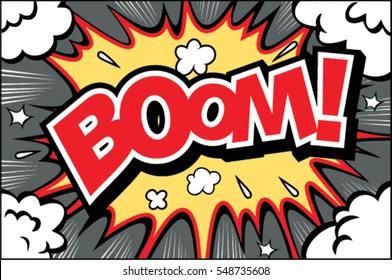 Hand drawn  of speech bubbles with dialog words: boom. Vector illustration.