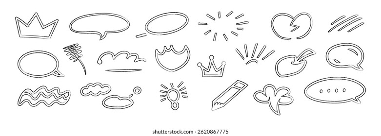 Hand drawn speech bubbles and doodle elements collection vector set for design