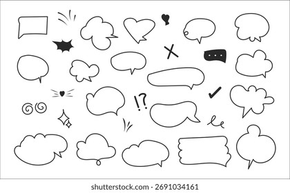 Handgezeichnete Sprechblasen und Doodle-Elemente-Sammlungssatz