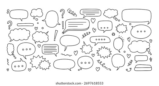 Bolhas de fala desenhadas à mão Doodles Set Comunicação e Balões de Pensamento