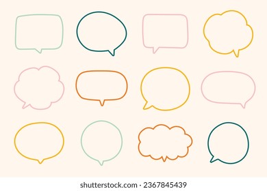 Hand drawn speech bubbles. Elements of graphic design in the Doodle style. The modern concept of communication. Abstract isolated symbols for dialogue, talks, discussions.