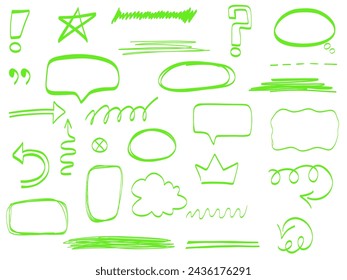 Hand drawn speech bubbles, highlight, frames, arrows, text box. 