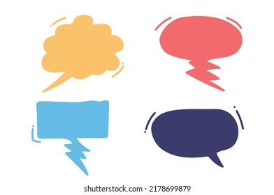 Hand drawn of speech bubbles isolated. Set of pastel colorful colorful elements. Vector illustration in pop art style.Interactive cloud blank space for text creative comic book chat conversation.