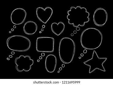 Hand drawn speech bubbles on blackboard.