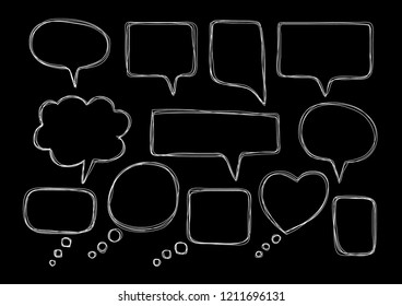 Hand drawn speech bubbles on blackboard.