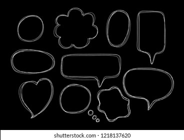 Hand drawn speech bubbles on blackboard.
