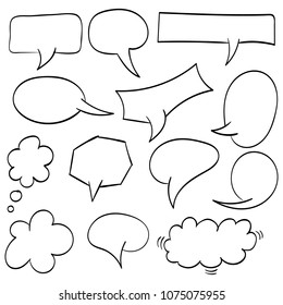 Hand Drawn Speech Bubbles in outline style. Vector Illustration