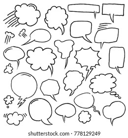 Hand Drawn Speech Bubbles in outline style. Vector Illustration
