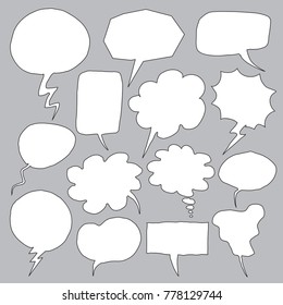 Hand Drawn Speech Bubbles in outline style. Vector Illustration