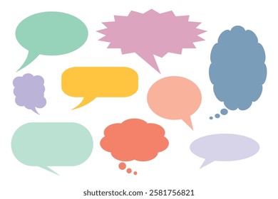 Hand drawn speech bubbles with pastel color. Blank empty Speak bubble, chatting, or message box set. Suitable for flat design illustration, clip art, stickers, etc
