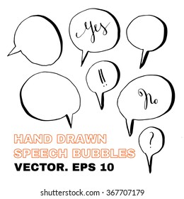 Hand drawn speech bubbles. Pen-and-ink sketch. 