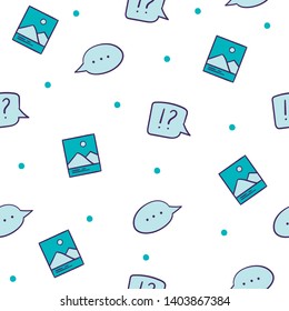 Hand drawn speech bubbles and pictures seamless pattern. Social media commenting concept. Great for web,blogging background etc.