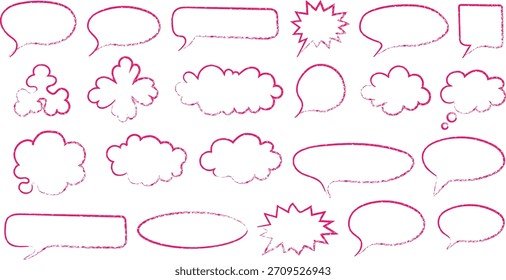 Handgezeichnete Sprechblasen in rosa Farbe. Kollektion von verschiedenen Formen für Konversation, Nachrichten und Kommunikationsdesign-Elemente.