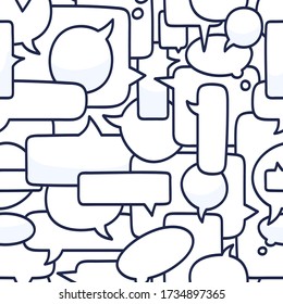 Hand Drawn Speech Bubbles Seamless Pattern Vector Illustration On White Background. Doodle Talk Or Chat Bubble Pattern