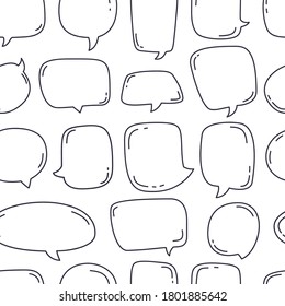 Las burbujas de voz dibujadas a mano se combinan perfectamente con la ilustración vectorial de patrones sobre el fondo blanco. Conversación de garabatos o patrón de burbuja de chats