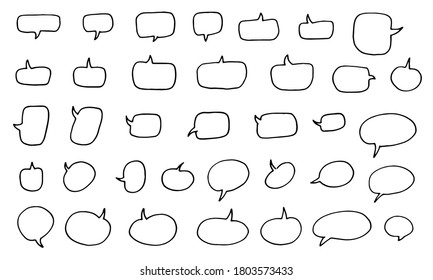 Hand drawn speech bubbles set. Doodle thinking balloons isolated on white background. Sketch talk blank empty chat symbol