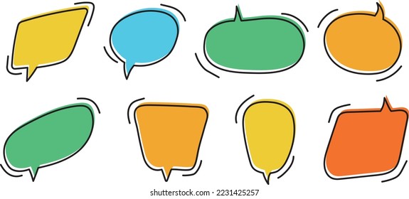 Hand drawn speech bubbles. Set of cute speech bubble in doodle style.