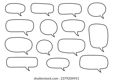 Hand drawn speech bubbles set, doodle style, Blank empty vector speech bubbles. Cartoon outline balloon word design. Speak bubble text, cartoon chatting box, message box.