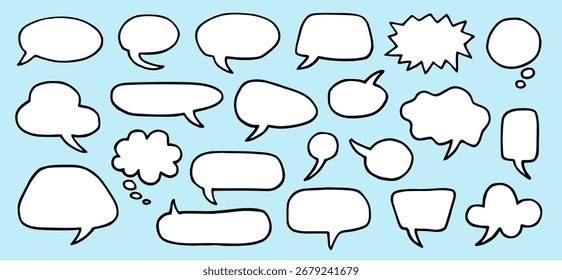 Bolhas de Fala Desenhadas à Mão Conjunto de Balões de Texto Coleção Conversação Nuvens de Pensamento Conjunto de Rabiscos