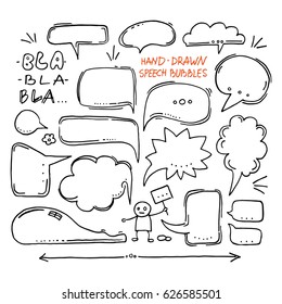 Hand drawn speech bubbles. Set of doodles.