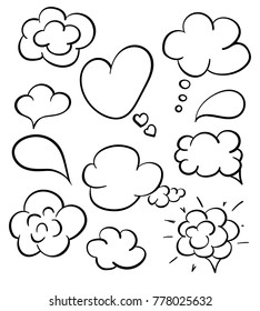 Hand drawn speech bubbles set isolated on white. Sketch speech bubbles set. Vector Collection of Hand Drawn Doodle Style. Vector illustration for your business and education design.