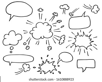 Hand drawn speech bubbles sketch elements on set. doodle style. isolated on white background. vector illustration