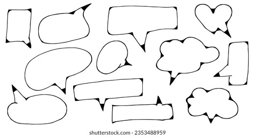 Las burbujas de voz dibujadas a mano esbozan los elementos en juego. estilo garabato. aislado de fondo blanco. ilustración vectorial