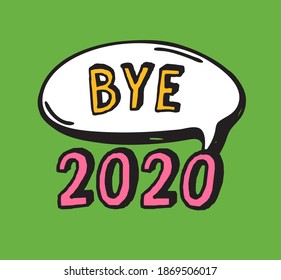 Hand Drawn Speech Bubbles with Text about New Year and 2020. Vector pop art object. Doodle elements for dialog