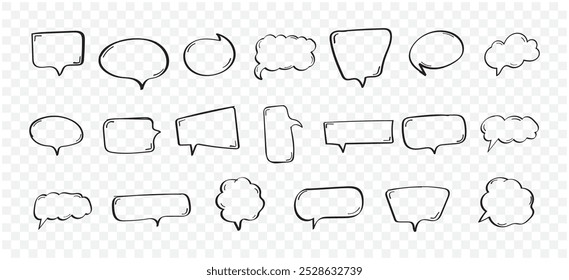 Hand drawn speech bubbles for text, quote, message box frame vector Set Collection. Balloon comic doodle cartoon speak dialog communication frame vector illustration