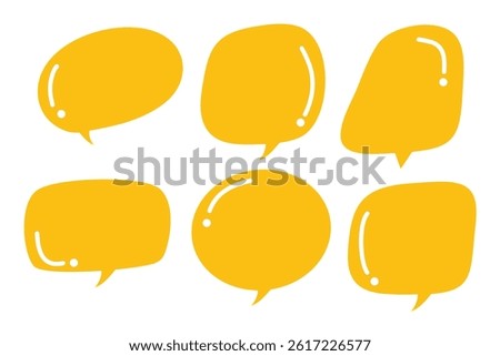 Hand drawn speech bubbles with yellow color. Blank empty Speak bubble, chatting, or message box set. Suitable for flat design illustration, clip art, stickers, etc
