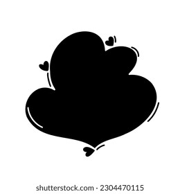 Hand drawn speech buuble. Shape for quotes with hearts. Vector cartoon style object.