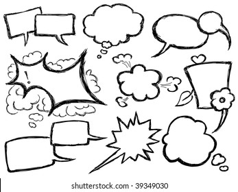 Hand Drawn Speech And Thought Bubbles. Visit my portfolio for big collection of doodles