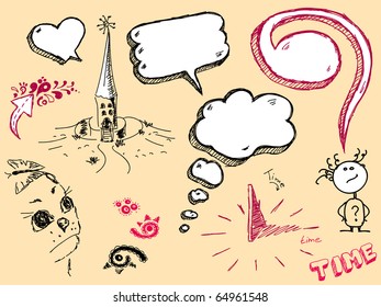 Hand Drawn Speech And Thought Bubbles. Visit my portfolio for big collection of doodles