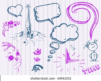 Hand Drawn Speech And Thought Bubbles. Visit my portfolio for big collection of doodles