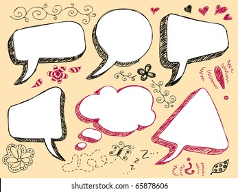 Hand Drawn Speech And Thought Bubbles. Visit my portfolio for big collection of doodles