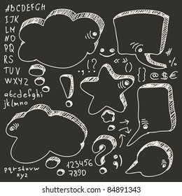 Hand Drawn Speech And Thought Bubbles With Alphabet