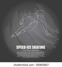 hand drawn of speed ice skating on chalkboard.