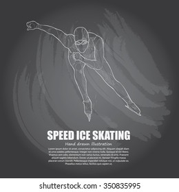 hand drawn of speed ice skating on chalkboard.