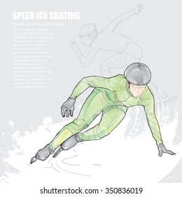 hand drawn of speed ice skating. background design.